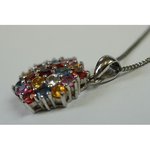 245 - Silver Necklace with multi-coloured stone Silver Pendant