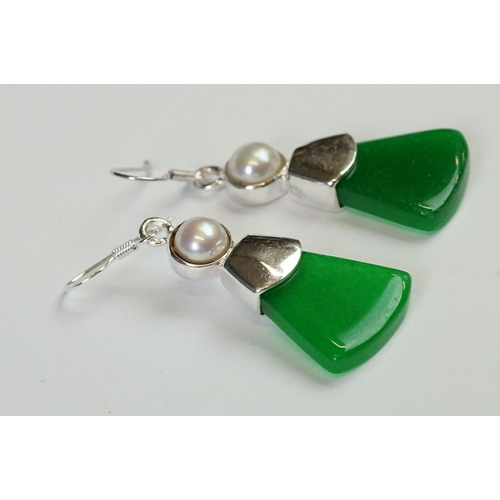 250 - Pair of Silver and Jade Art Deco style Drop Earrings