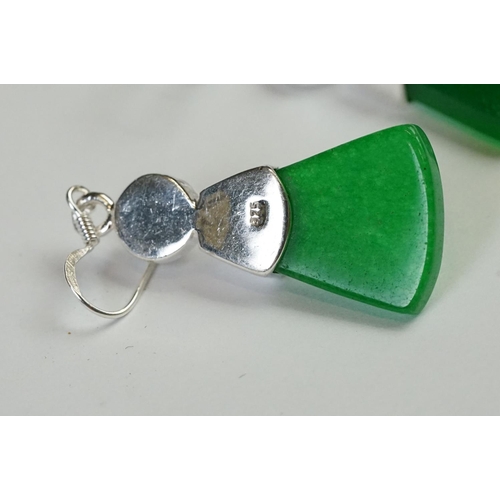 250 - Pair of Silver and Jade Art Deco style Drop Earrings