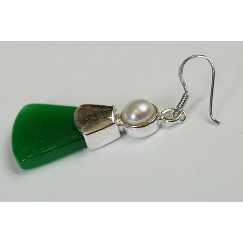 250 - Pair of Silver and Jade Art Deco style Drop Earrings