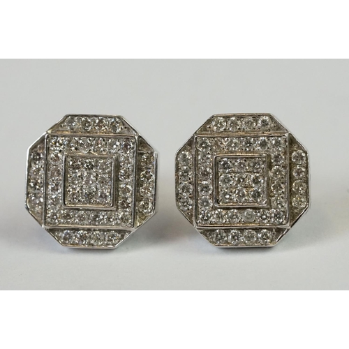 252 - Pair of 14ct White Gold Pave set Diamond Earrings of 1.4cts approx.