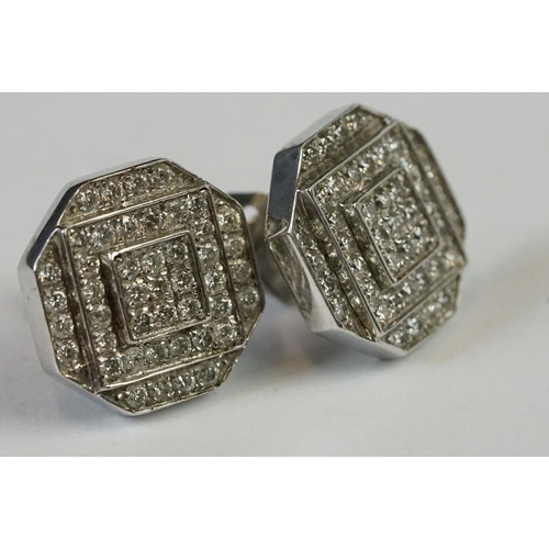 252 - Pair of 14ct White Gold Pave set Diamond Earrings of 1.4cts approx.