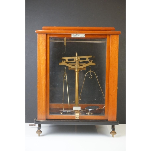 192 - Mid century Mahogany and Glass Cased Scientific Scales by Oertling, model no. 48S.B, 48cm high