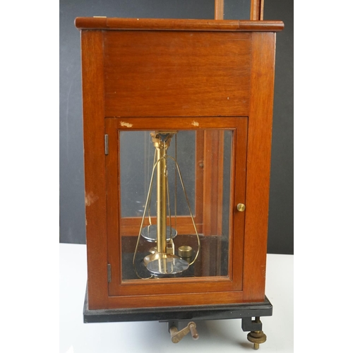 192 - Mid century Mahogany and Glass Cased Scientific Scales by Oertling, model no. 48S.B, 48cm high