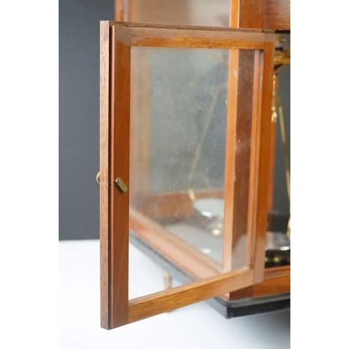 192 - Mid century Mahogany and Glass Cased Scientific Scales by Oertling, model no. 48S.B, 48cm high