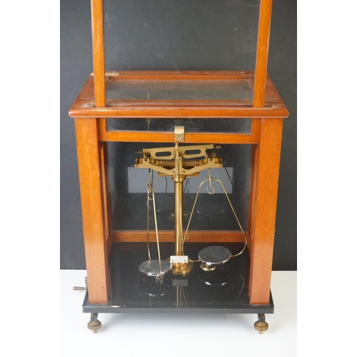 192 - Mid century Mahogany and Glass Cased Scientific Scales by Oertling, model no. 48S.B, 48cm high