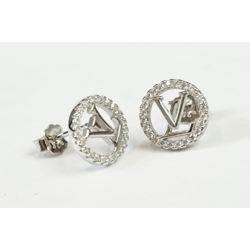 258 - Pair of Silver and CZ Louis Vuitton style Stud Earrings