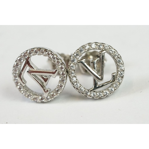 258 - Pair of Silver and CZ Louis Vuitton style Stud Earrings