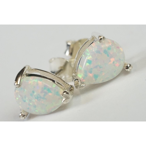 260 - Pair of Pear shaped Silver and Opal Stud Earrings