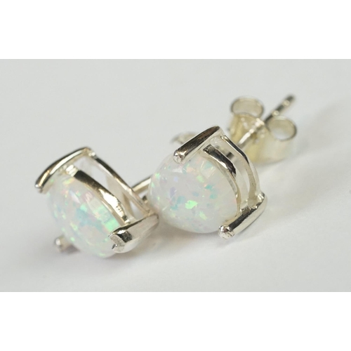 260 - Pair of Pear shaped Silver and Opal Stud Earrings