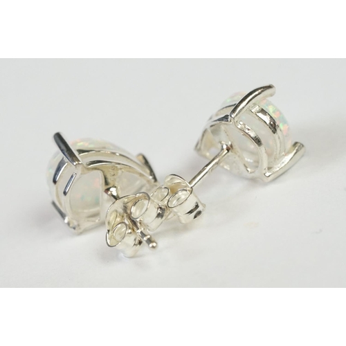 260 - Pair of Pear shaped Silver and Opal Stud Earrings