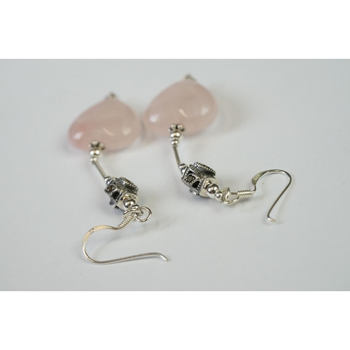 266 - Pair of Silver Rose Quartz Heart shaped Earrings