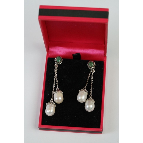 268 - Pair of Silver and Freshwater Pearl Drop Earrings, cased