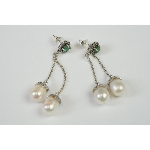 268 - Pair of Silver and Freshwater Pearl Drop Earrings, cased