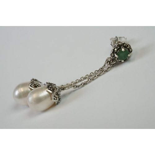 268 - Pair of Silver and Freshwater Pearl Drop Earrings, cased