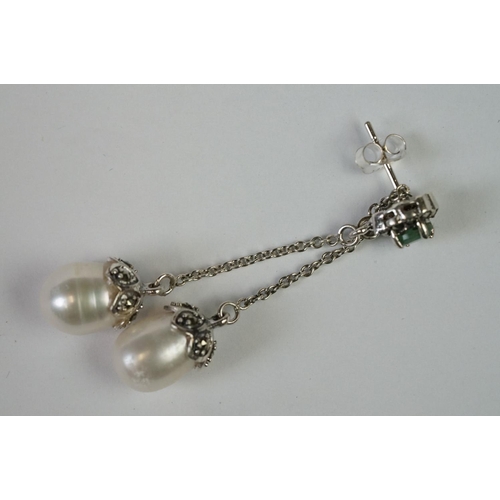 268 - Pair of Silver and Freshwater Pearl Drop Earrings, cased