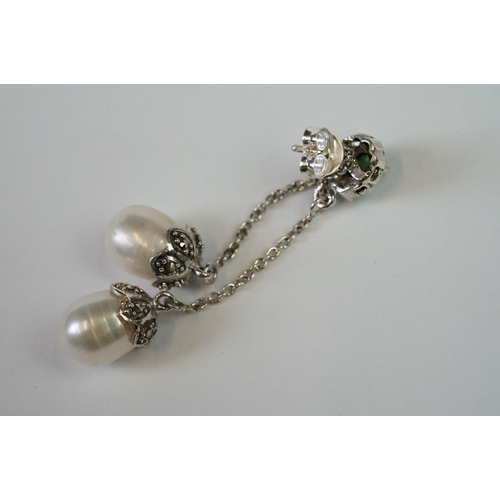 268 - Pair of Silver and Freshwater Pearl Drop Earrings, cased