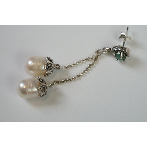 268 - Pair of Silver and Freshwater Pearl Drop Earrings, cased