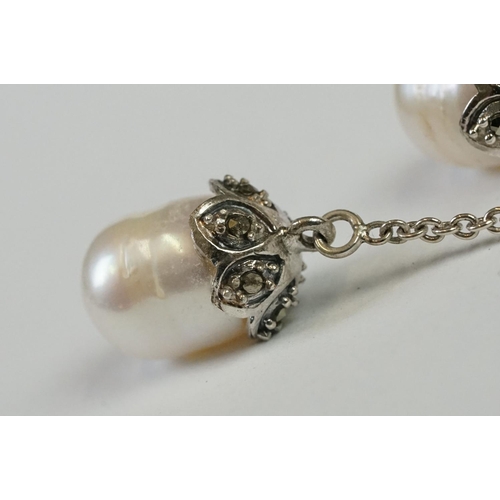 268 - Pair of Silver and Freshwater Pearl Drop Earrings, cased