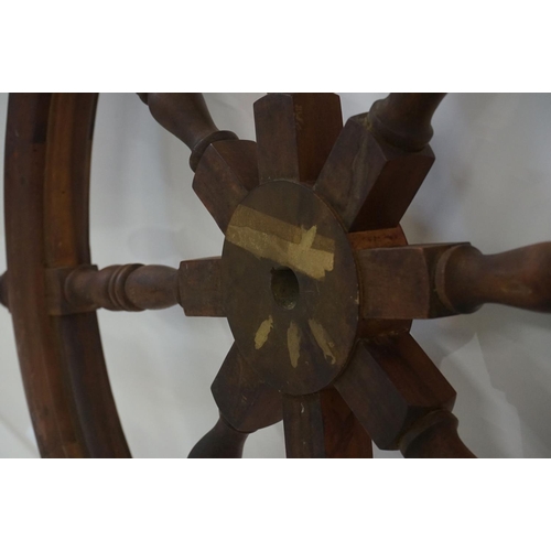 24 - Large Wooden Eight Spoke Ships Wheel with central metal fitting and turned wooden exterior handles, ... 