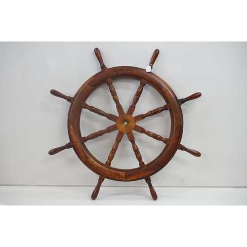 24 - Large Wooden Eight Spoke Ships Wheel with central metal fitting and turned wooden exterior handles, ... 