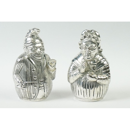 274 - Pair of Silver Plated ' Punch and Judy ' Condiments