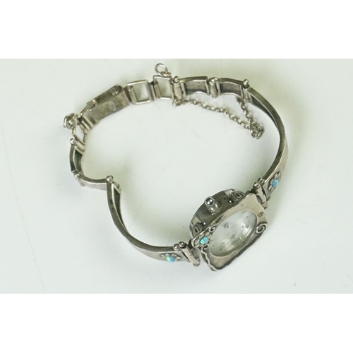 287 - Art Deco Ladies Silver and Opal Watch