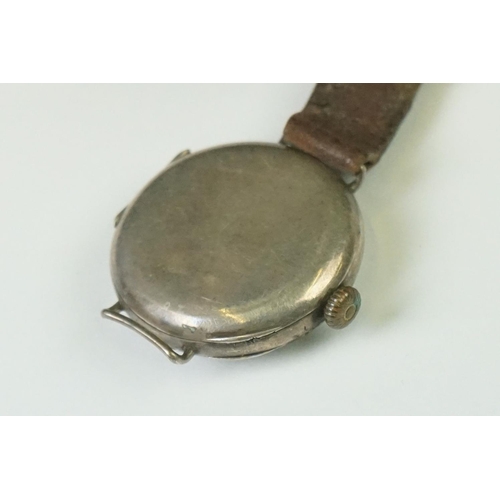 289 - World War One Silver Cased Trench Watch with leather strap (a/f)