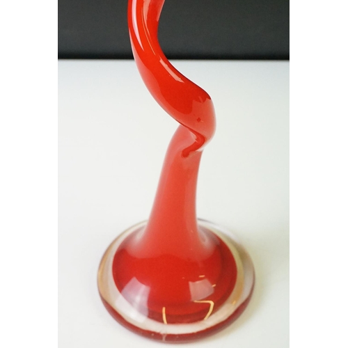 300 - Murano 1970's Red Art Glass vase of spiral twisted form, measures 50cm high