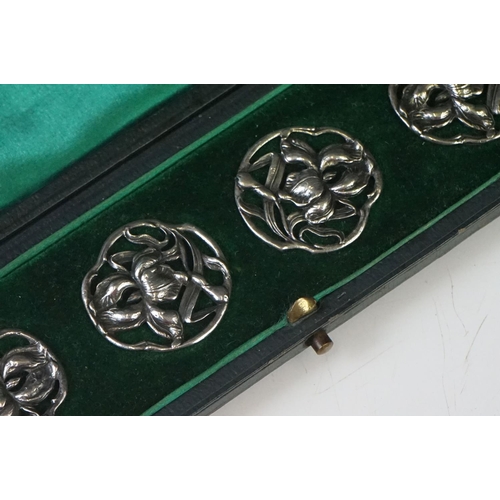 68 - A cased set of six fully hallmarked sterling silver buttons, maker marked for James Deakin & Sons (J... 