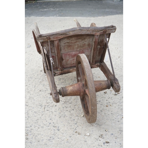 97 - Traditional Wooden Wheelbarrow with through jointed frame, wooden spoke wheel with iron rim and remo... 