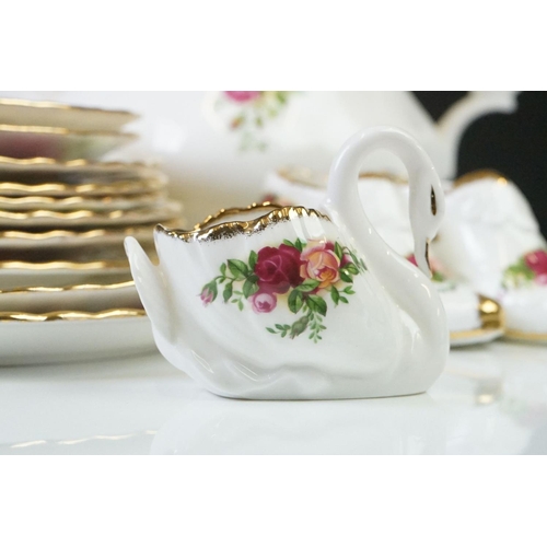 56 - Royal Albert ' Old Country Roses ' tea service comprising teapot & cover, 8 teacups, 6 saucers, 6 te... 