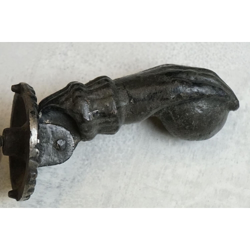 156 - Cast Iron Door Knocker and Striker modelled as a hand & orb (knocker measures approx 12.5cm long)