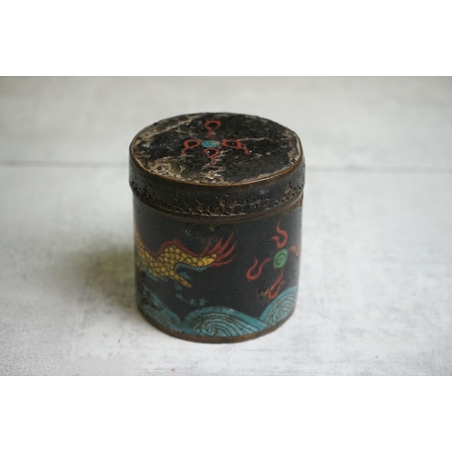 194 - Chinese Cloisonne Bowl decorated with dragons on a blue and black ground, four character marks to ba... 