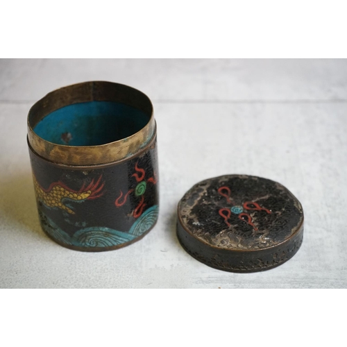 194 - Chinese Cloisonne Bowl decorated with dragons on a blue and black ground, four character marks to ba... 