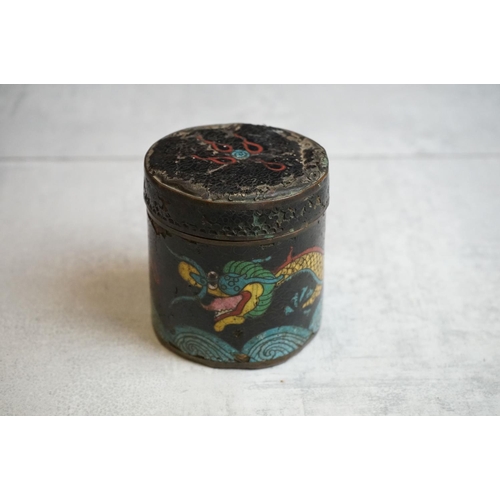 194 - Chinese Cloisonne Bowl decorated with dragons on a blue and black ground, four character marks to ba... 