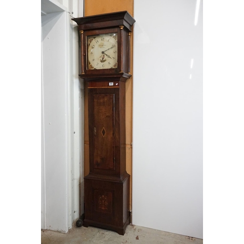 593 - Early 19th century Oak and Mahogany Inlaid Longcase Clock with striking movement, the painted face m... 