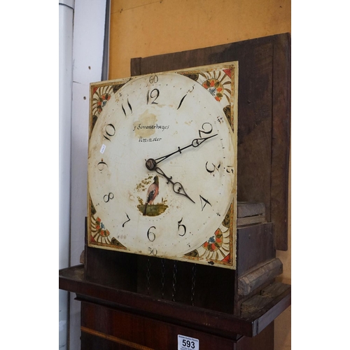 593 - Early 19th century Oak and Mahogany Inlaid Longcase Clock with striking movement, the painted face m... 