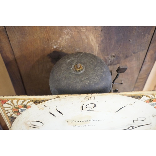 593 - Early 19th century Oak and Mahogany Inlaid Longcase Clock with striking movement, the painted face m... 