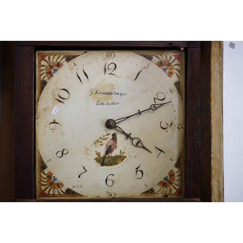 593 - Early 19th century Oak and Mahogany Inlaid Longcase Clock with striking movement, the painted face m... 