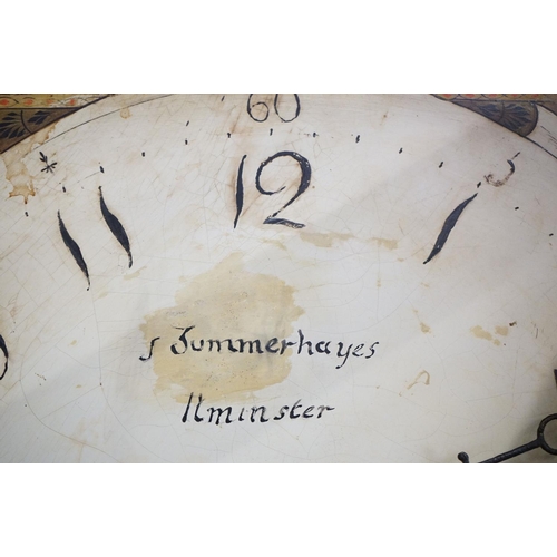 593 - Early 19th century Oak and Mahogany Inlaid Longcase Clock with striking movement, the painted face m... 