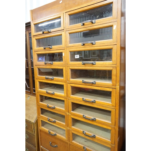 597 - Early 20th century Shop Oak Haberdashery Cabinet with two banks of eight glass fronted drawers (16 t... 