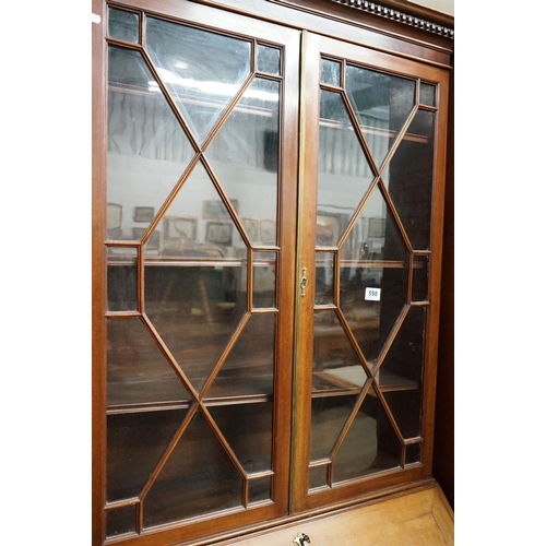 598 - Edwardian Mahogany Bureau Bookcase, the upper section with twin astragel doors opening to three adju... 