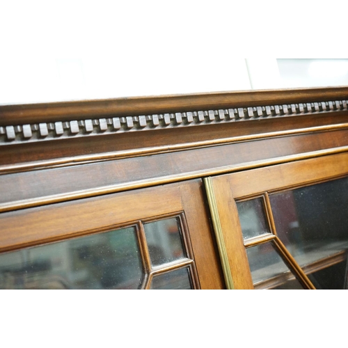 598 - Edwardian Mahogany Bureau Bookcase, the upper section with twin astragel doors opening to three adju... 