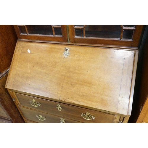 598 - Edwardian Mahogany Bureau Bookcase, the upper section with twin astragel doors opening to three adju... 