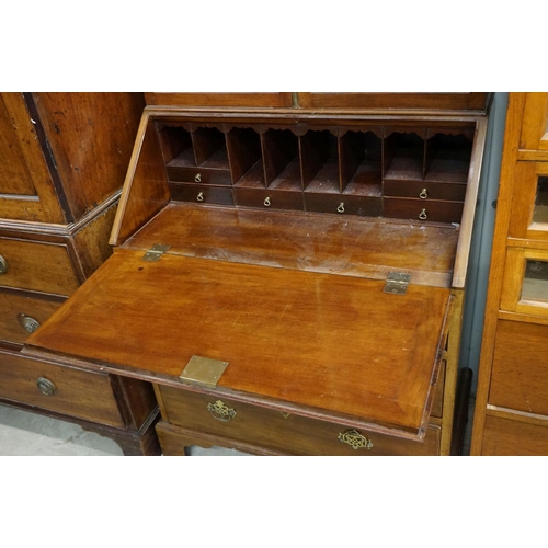 598 - Edwardian Mahogany Bureau Bookcase, the upper section with twin astragel doors opening to three adju... 