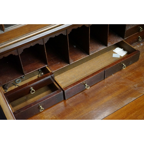 598 - Edwardian Mahogany Bureau Bookcase, the upper section with twin astragel doors opening to three adju... 