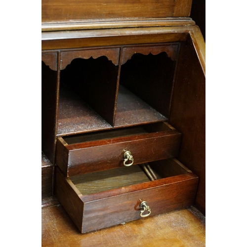 598 - Edwardian Mahogany Bureau Bookcase, the upper section with twin astragel doors opening to three adju... 