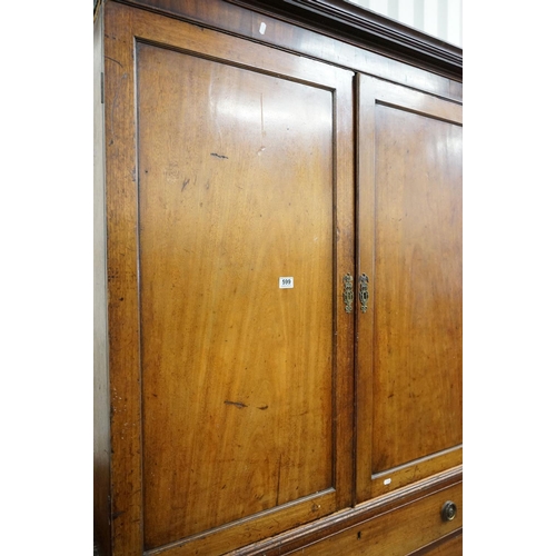 599 - George III Mahogany Linen Press, the upper section later converted to half hanging space and half sh... 