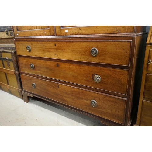 599 - George III Mahogany Linen Press, the upper section later converted to half hanging space and half sh... 